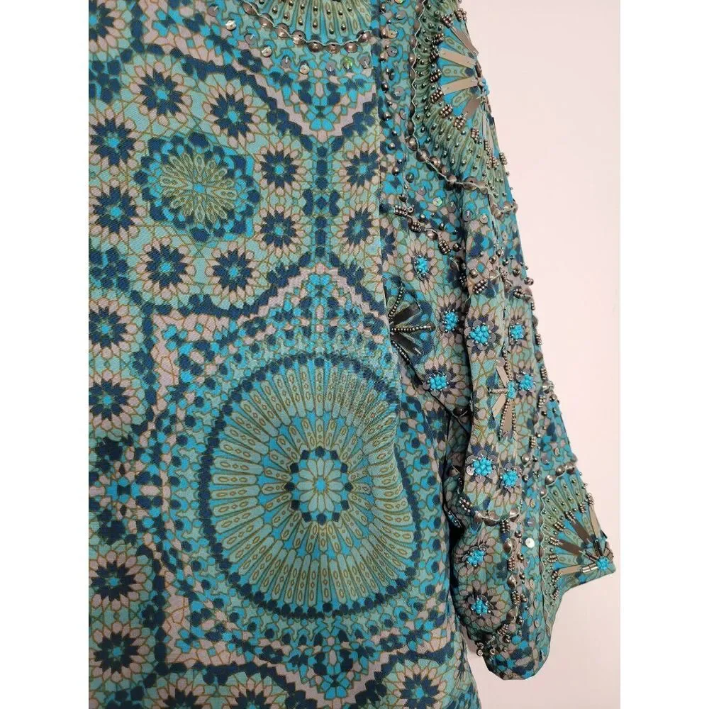 Soft Surroundings Open Geometric 3/4th Sleeve Cardigan‎ With Embellishments, XS